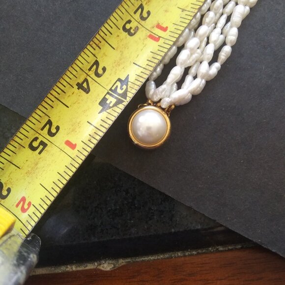 7 strand rice pearls necklace  gold tone round box clasp with Faux pearl - Picture 13 of 16